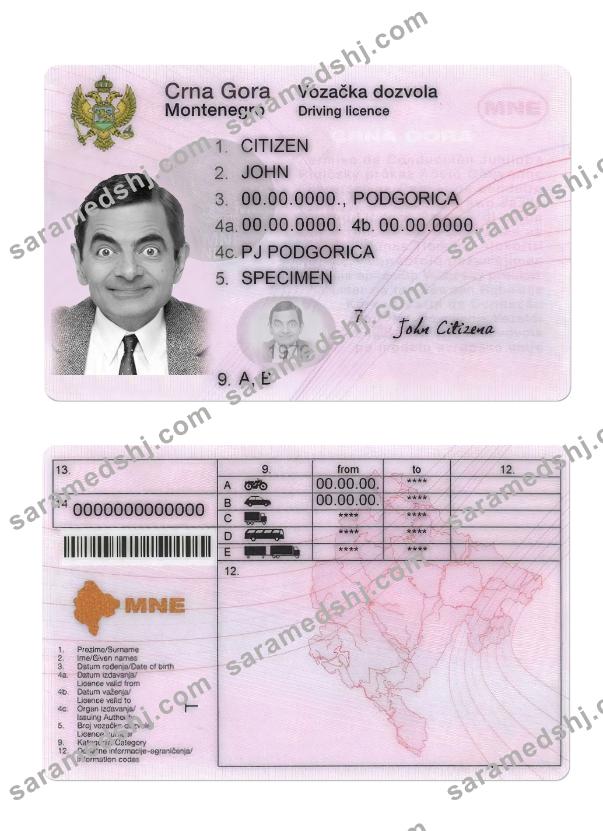 Montenegro driving license